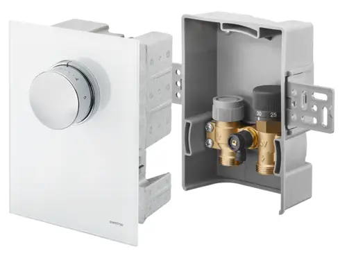 Produktbild: "OVENTROP Unibox TQ-RTL Raum- und Rücklauftemperaturregelung Echtglas weiß, 1022780".